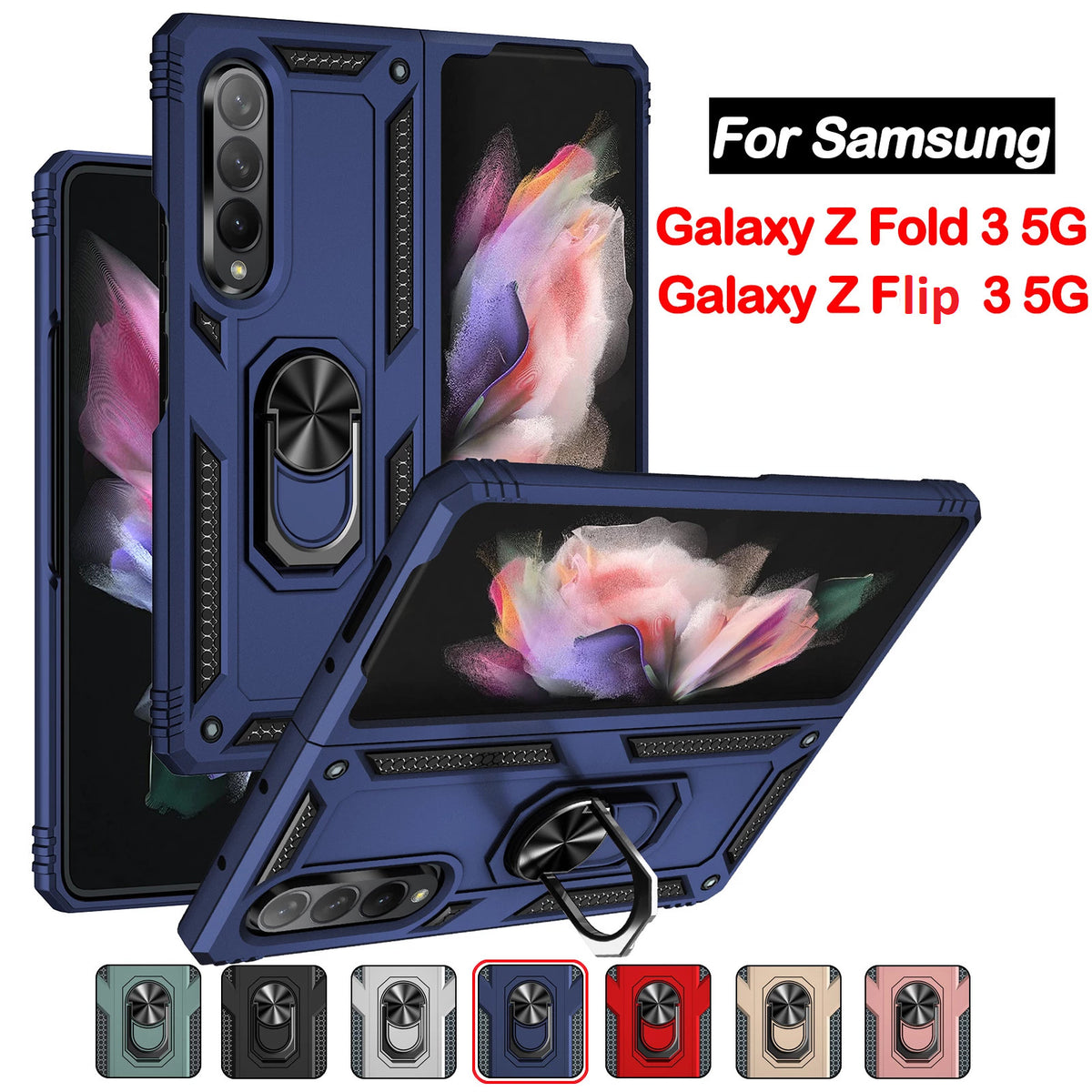 For Samsung Galaxy Z Flip3/Z Fold3 5G Magnetic Armor Stand Ring Back Case Cover