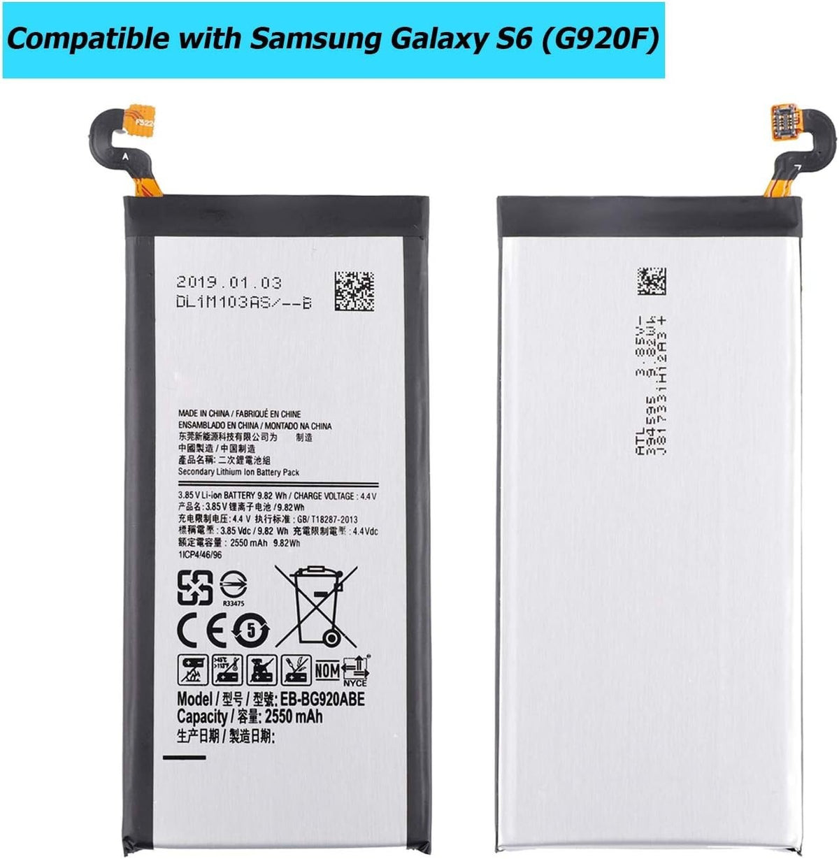 For Samsung EB-BG920ABE 2550mAh Battery For Samsung Galaxy S6 SM-G920