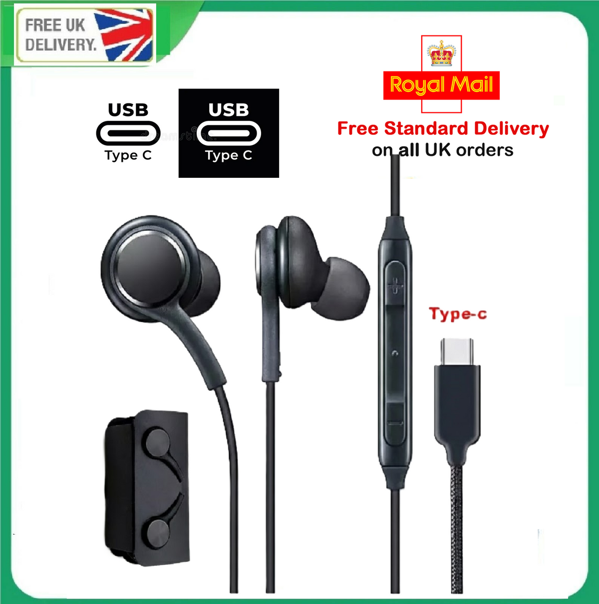 USB-C wired earphones with microphone for Samsung Galaxy