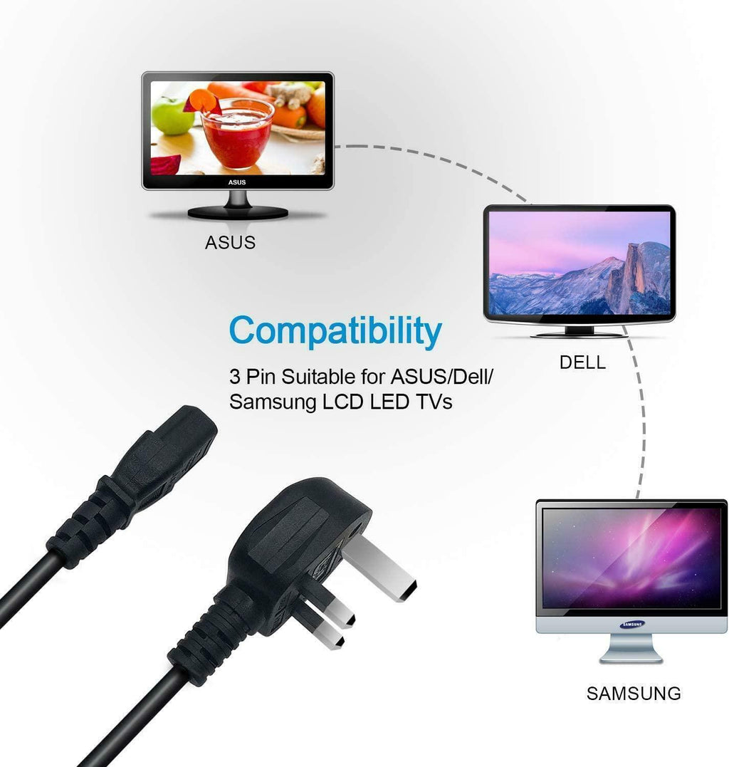 IEC Kettle Lead Power Cable 3 Pin UK Plug For PC Monitor TV C13 to BS1363 Lot