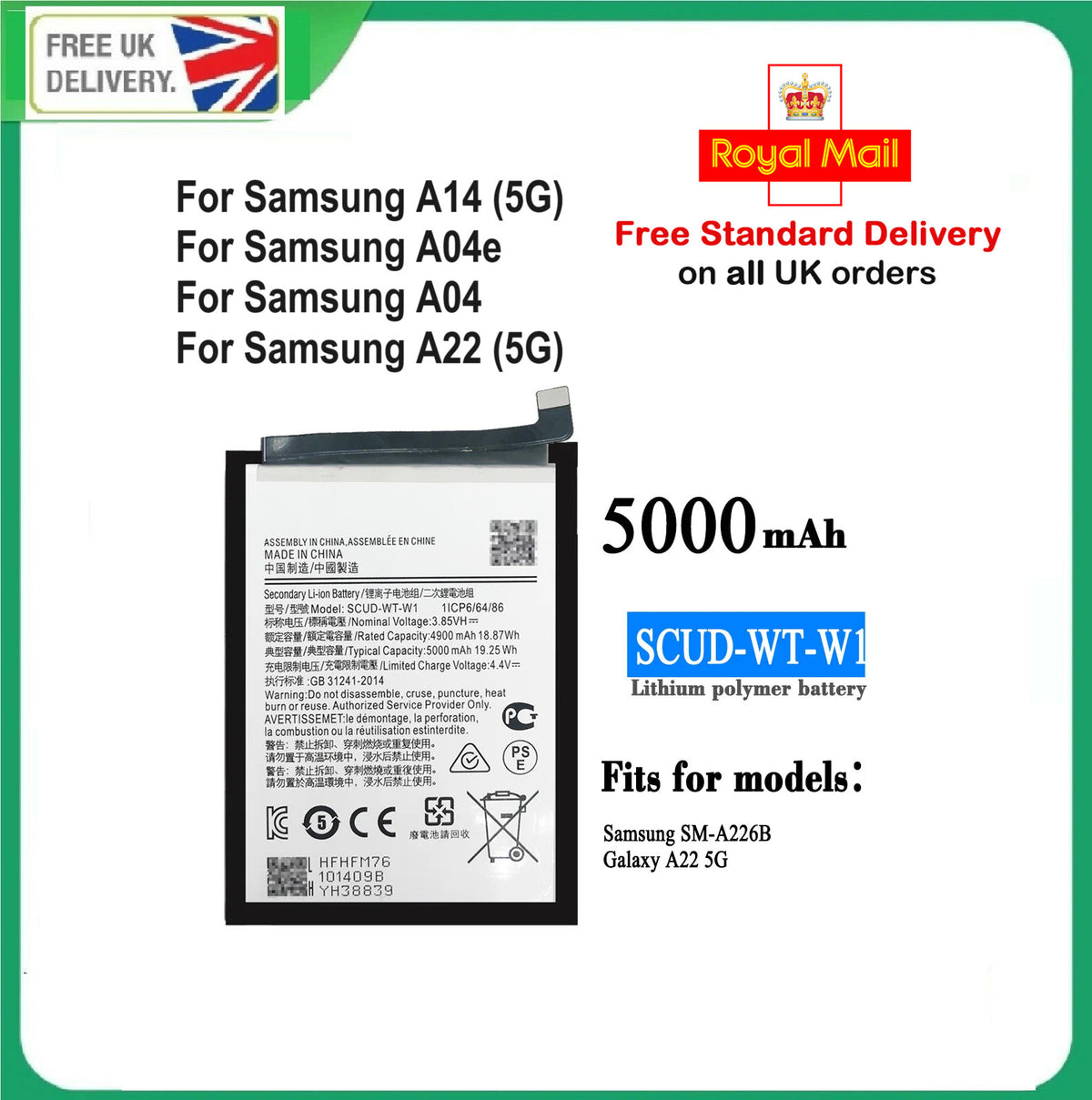 For SAMSUNG GALAXY A14 5G SM-A146U REPLACEMENT BATTERY WT-S-W1 5000mAh 3.85V