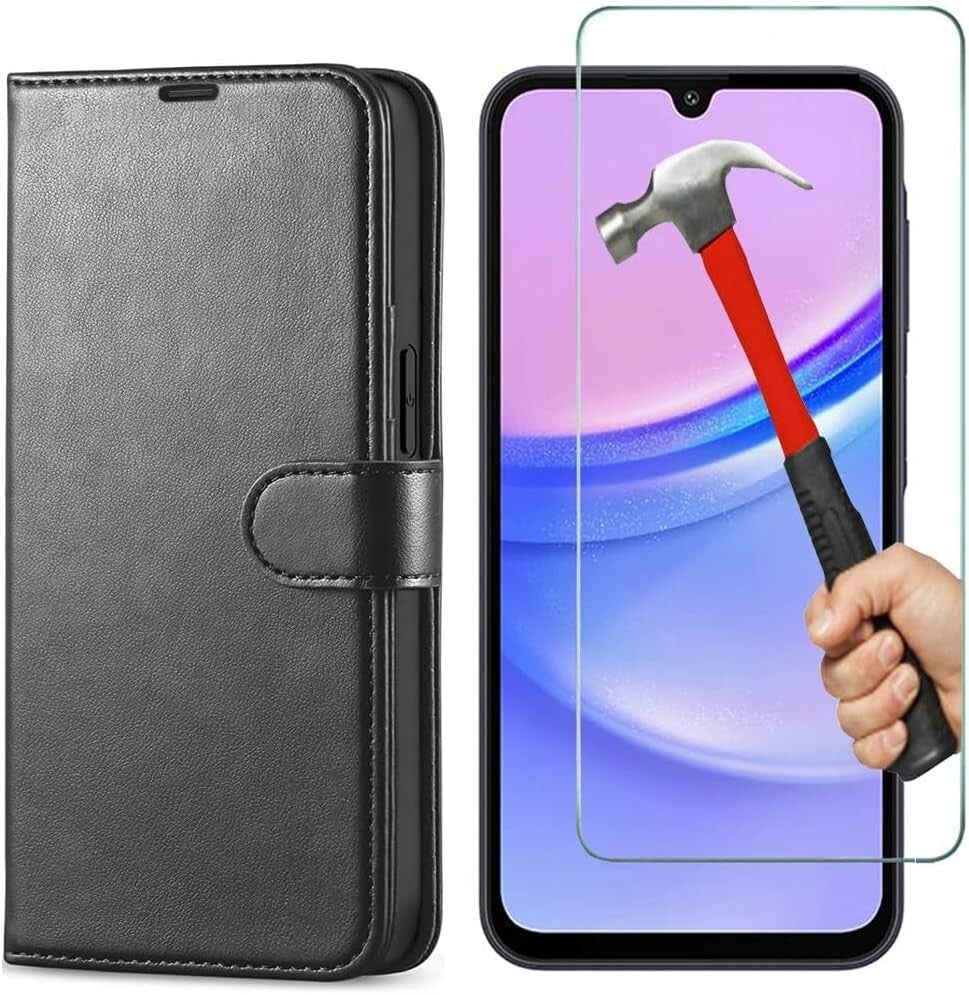 Samsung Galaxy A15 Shockproof Phone  Case Leather Wallet Flip Cover+screen Glass