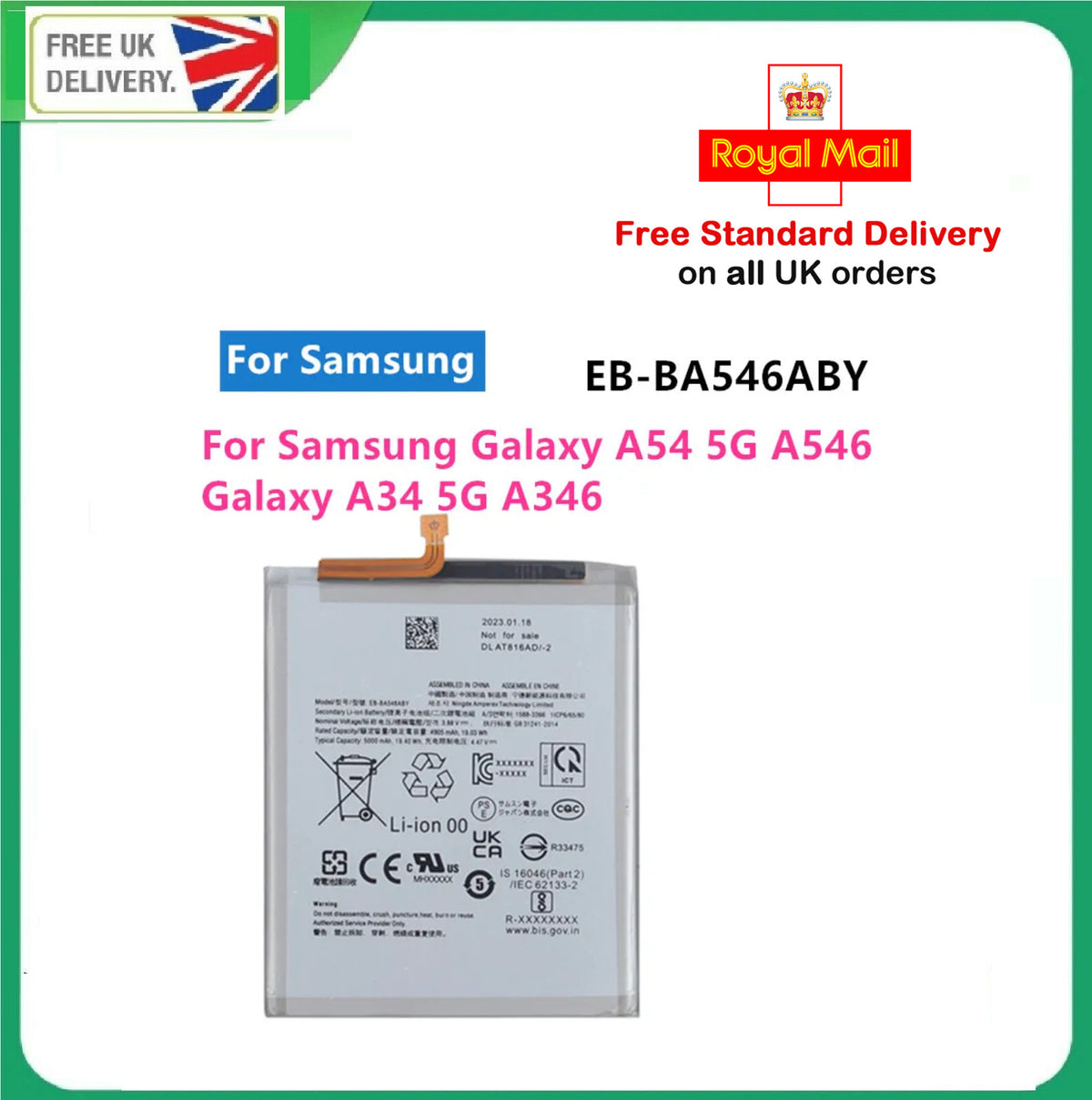 For SAMSUNG EB-BA546ABY BATTERY FOR GALAXY A54 5G SM-A546 / A34 SM-A346B