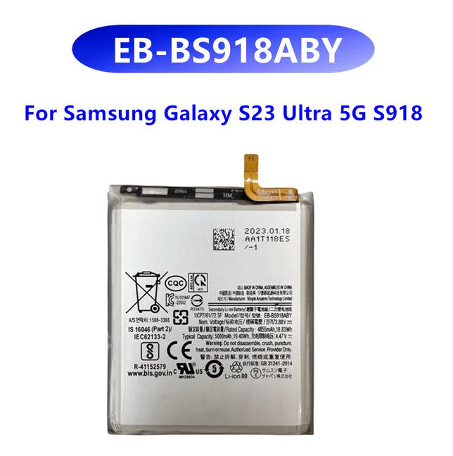 Replacement Battery For Samsung Galaxy S23 Ultra 5G SM-S918 EB-BS918ABY 5000mAh