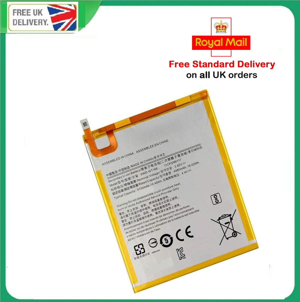 For Samsung Galaxy Tab A 8.0" 2019 T290/T295 Replacement Battery 5100 mAh UK