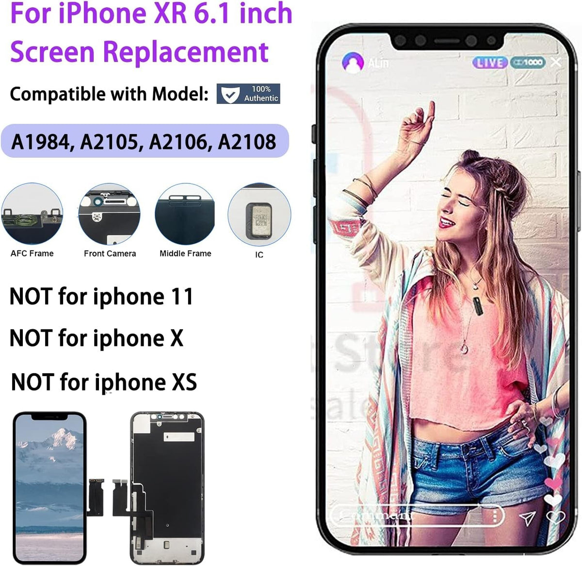 iPhone XR LCD Screen Replacement JK Display Assembly 3D Touch Digitizer