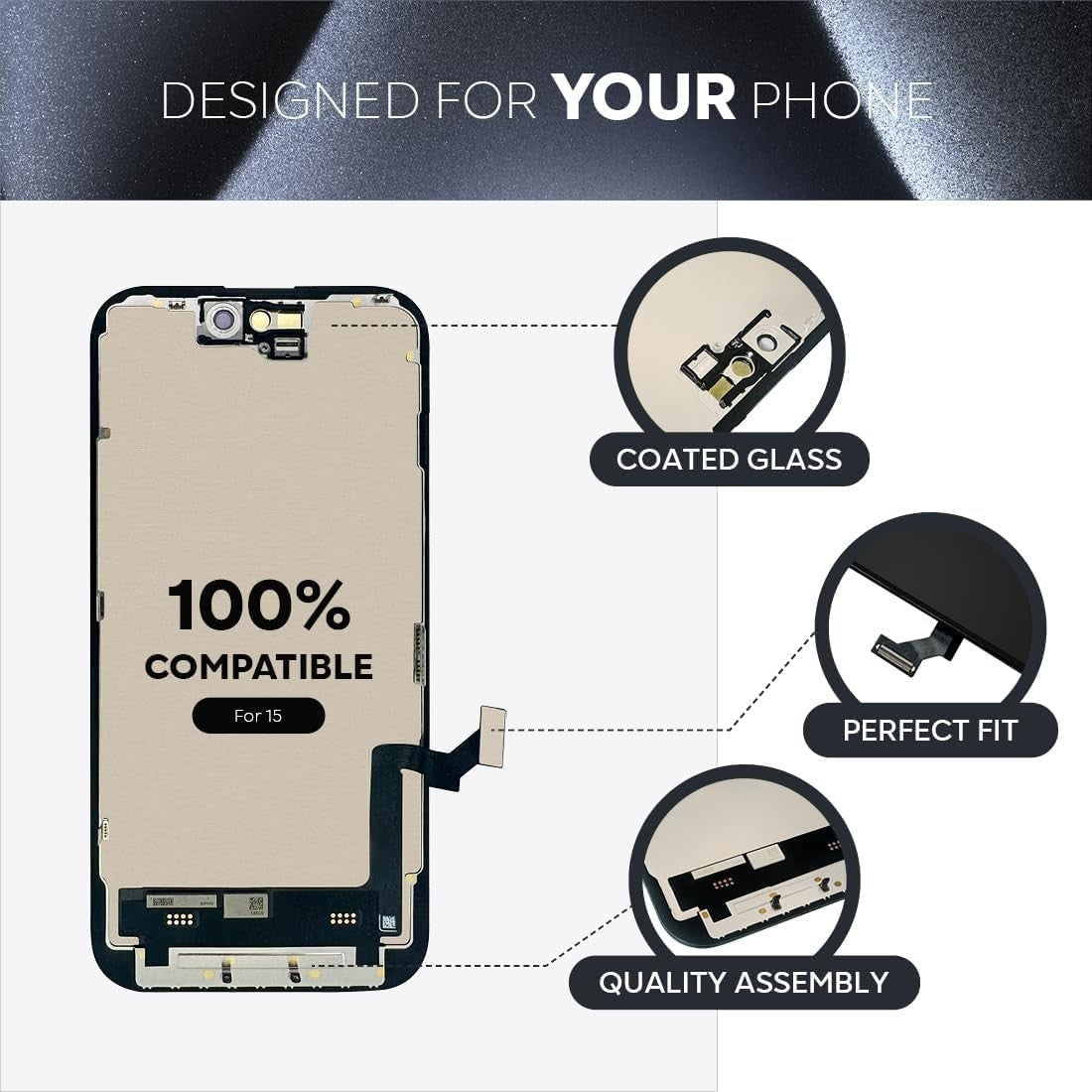 For iPhone 15 LCD COF Screen Replacement 3D Touch Digitizer Full HD 120Hz 6.1"