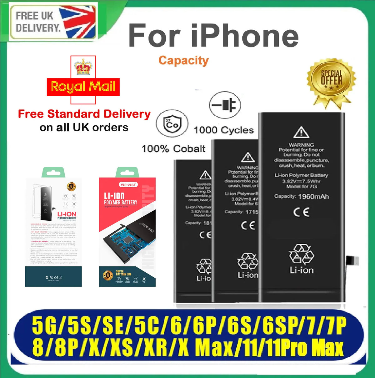 Replacement Battery For iPhone 14 13 12 11 X XR XS MAX PRO MAX PLUS
