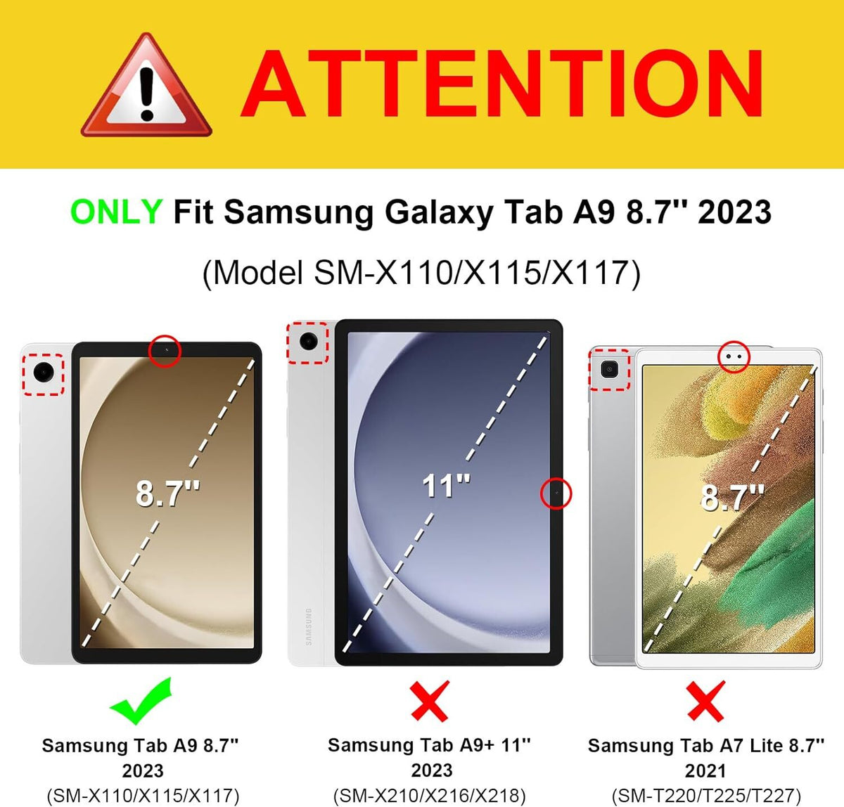 for Samsung Galaxy Tab A9 8.7" SM-X110 X115 X116 Leather Flip Case Stand Cover