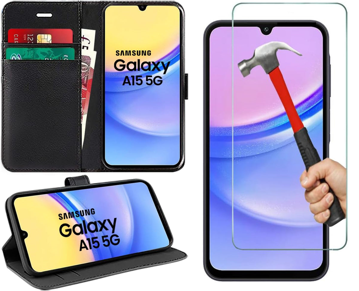 Samsung Galaxy A15 Shockproof Phone  Case Leather Wallet Flip Cover+screen Glass