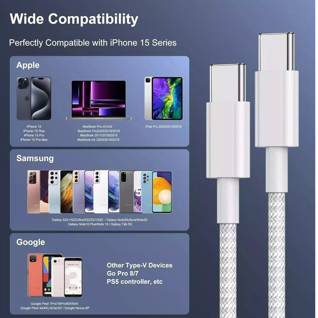 1m 2m Braided Extra Long Charger Cable For PS5 Controller USB-C Charging Lead