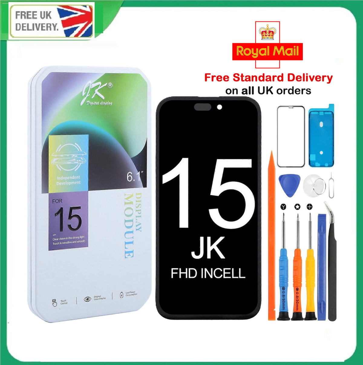For iPhone 15 LCD COF Screen Replacement 3D Touch Digitizer Full HD 120Hz 6.1"