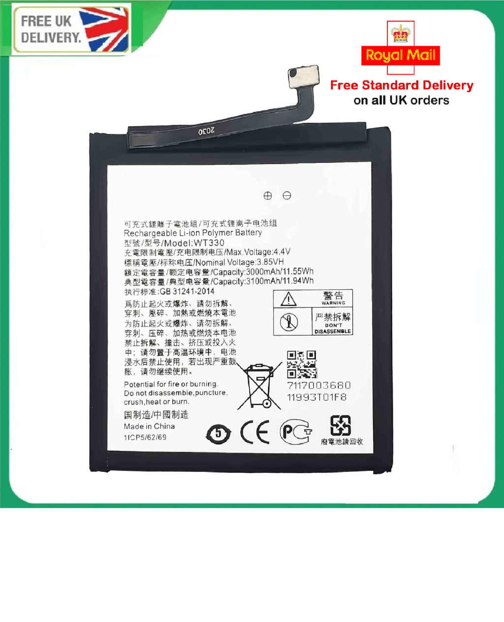 For Nokia 4.2 Battery WT330 3100mAh TA-1184 TA-1133 TA-1149 TA-1150