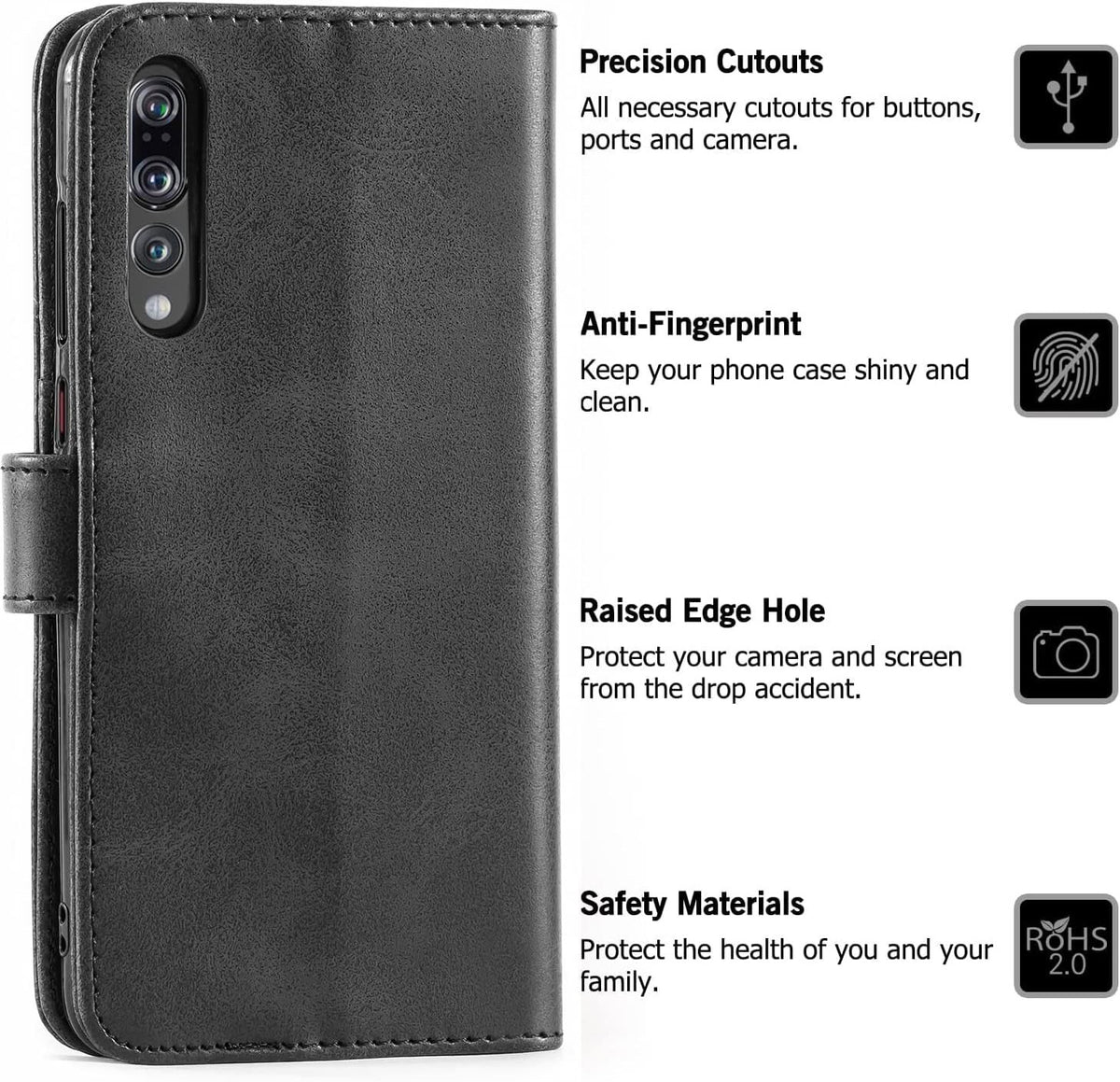 For Huawei P20 Pro Book Case Wallet Leather Flip Shockproof Wallet Book Cover