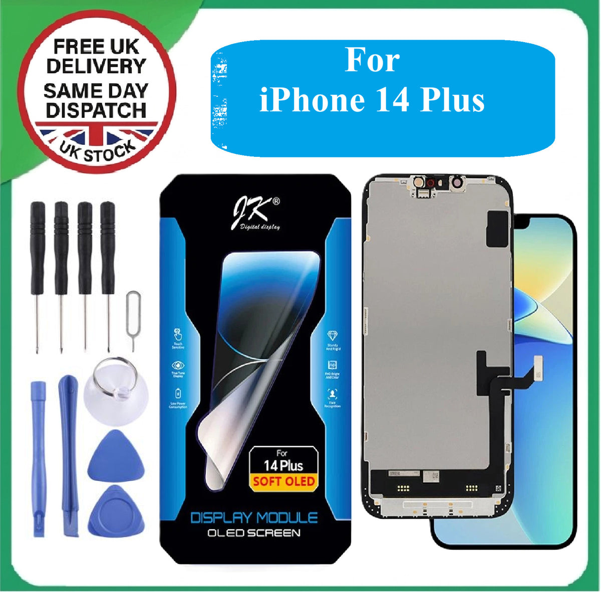Soft OLED For iPhone 14 Plus Screen Replacement Display Digitizer with tools