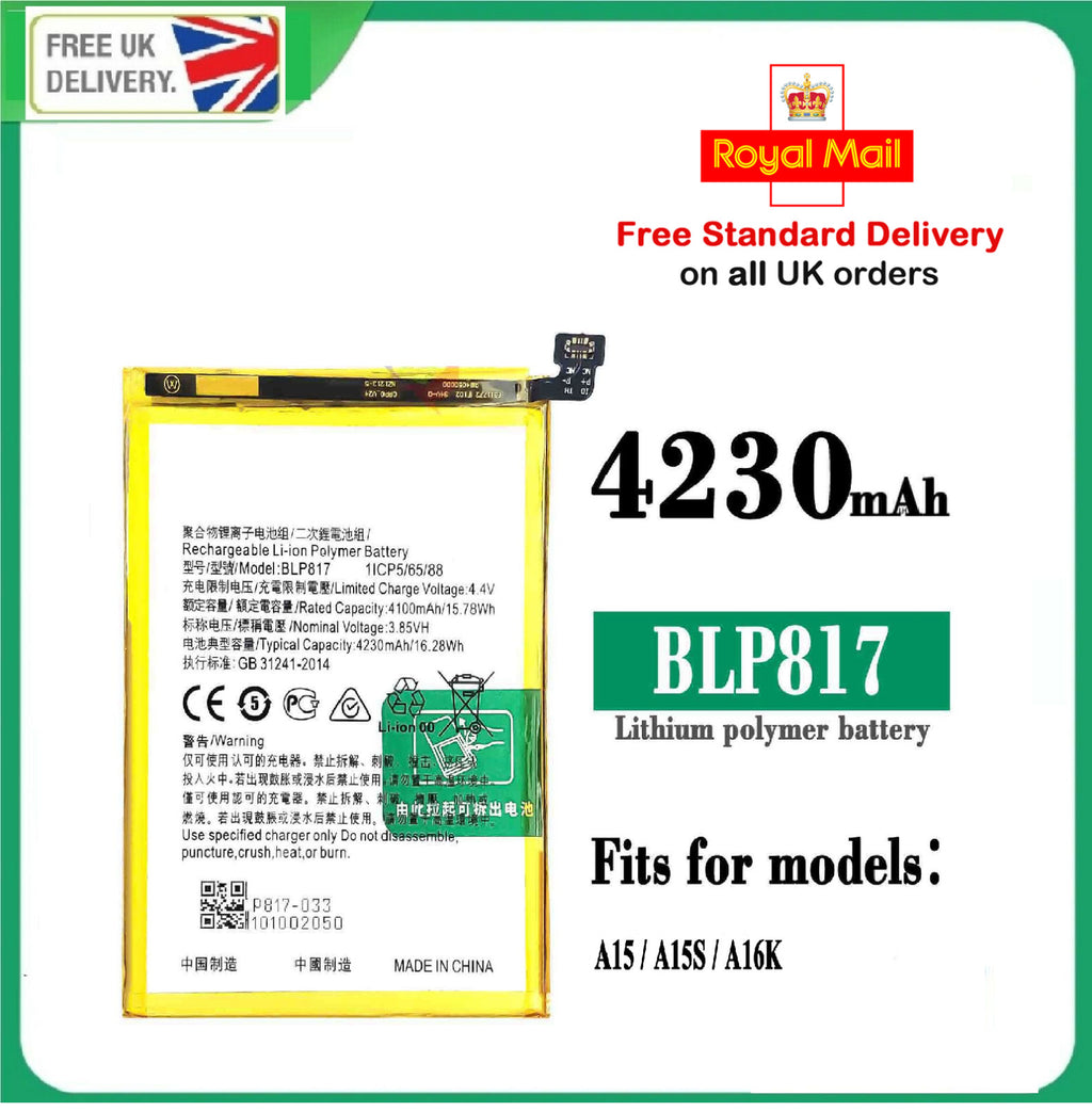 For Oppo A15, A15S Internal Battery 4230mAh BLP817 CPH2185