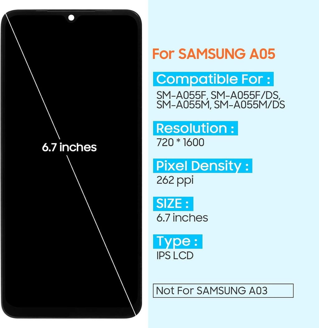 For Galaxy A05 A055 SM-A055F A055F/DS A055M/DS LCD Display Touch Screen Frame