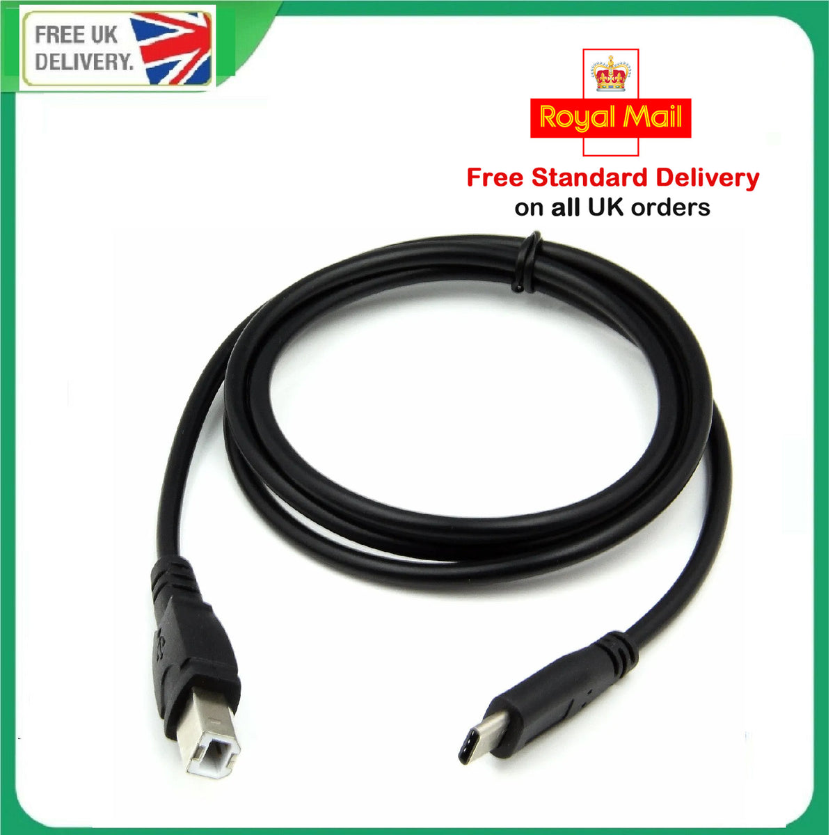 USB Type C to USB Type B Cable Lead For Printer HP Canon Brother Epson Phone 1m
