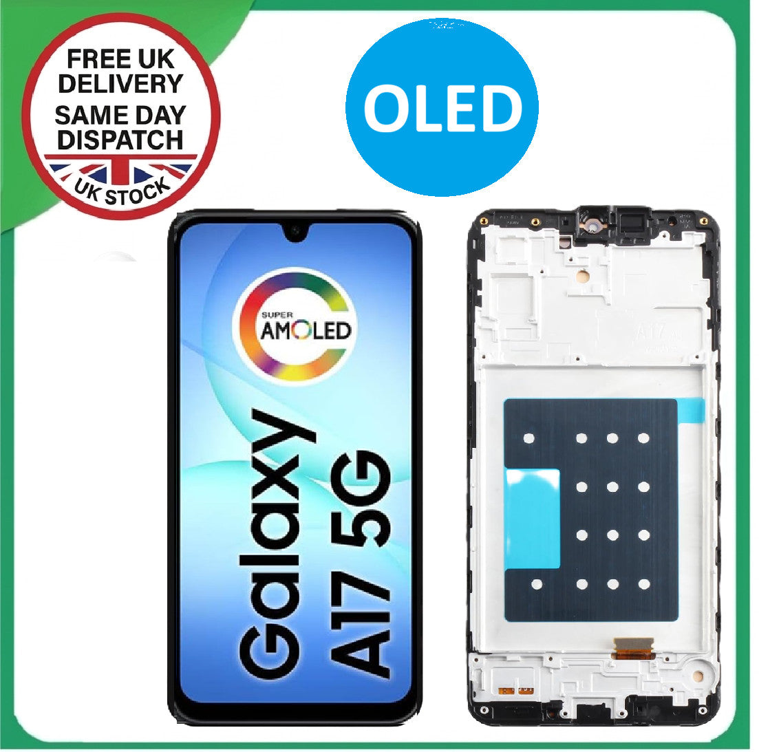 Samsung Galaxy A17 6.67" 5G SM-A176B, SM-A176B/DS OLED LCD Display Touch + Frame
