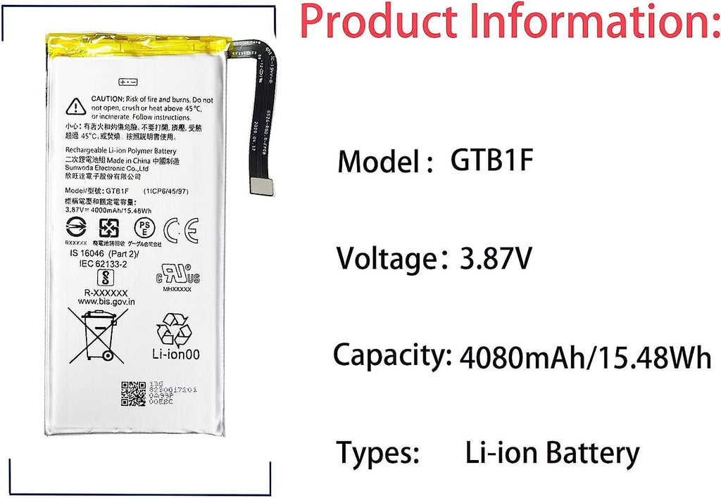 For Google Pixel 5 Battery GTB1F 4080mAh GD1YQ GTT9Q