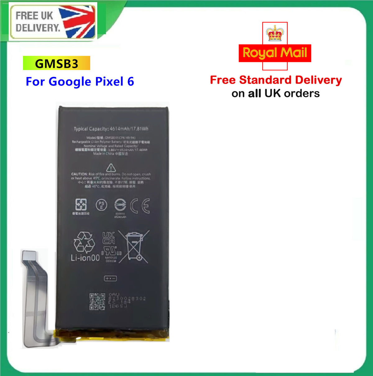 Internal Battery Pack For Google Pixel 6 4614mAh GMSB3 BAQ Replacement UK