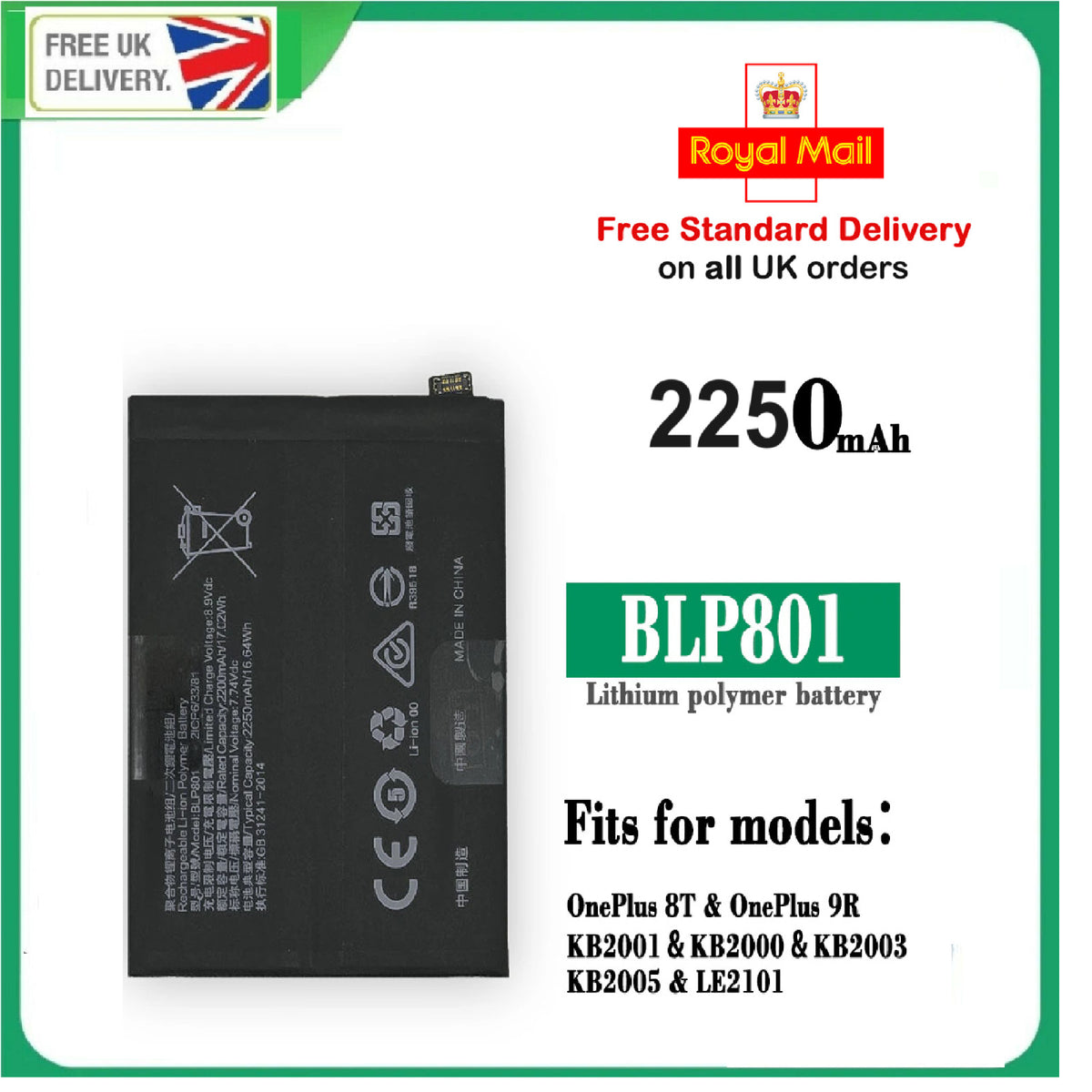 For Oneplus 8T Battery 1+8T BLP801 KB2000 KB2001 KB2003 KB2005
