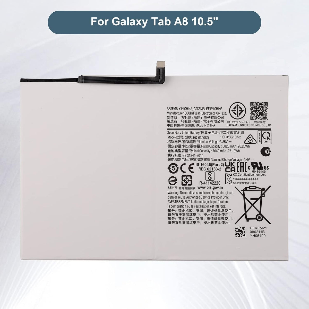 For Samsung Galaxy Tab A8 10.5 X200 X205 Replacement Battery HQ-6300SD Tab A8
