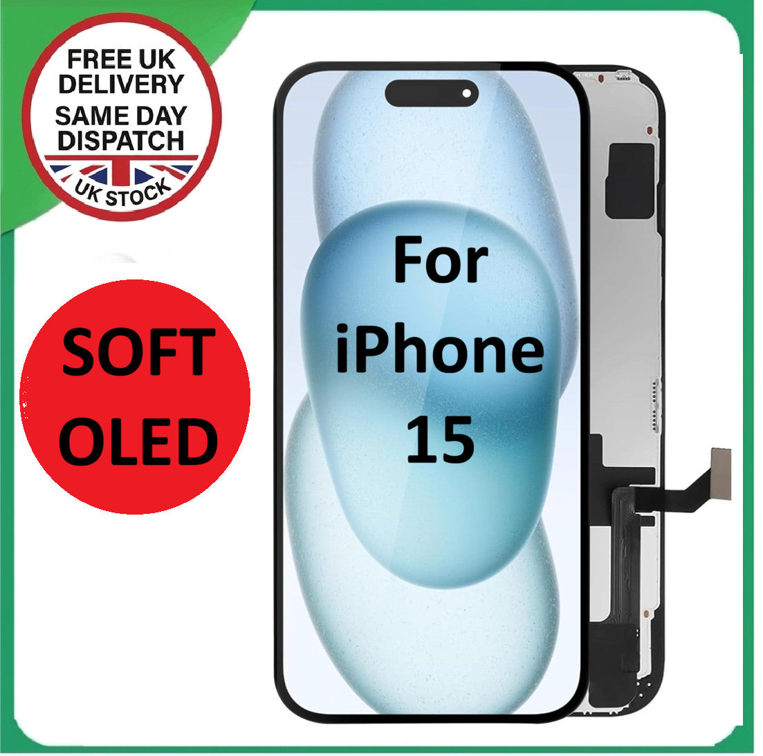 OLED Screen for iPhone 15 Replacement Screen 3D Touch Display SOFT OLED LCD