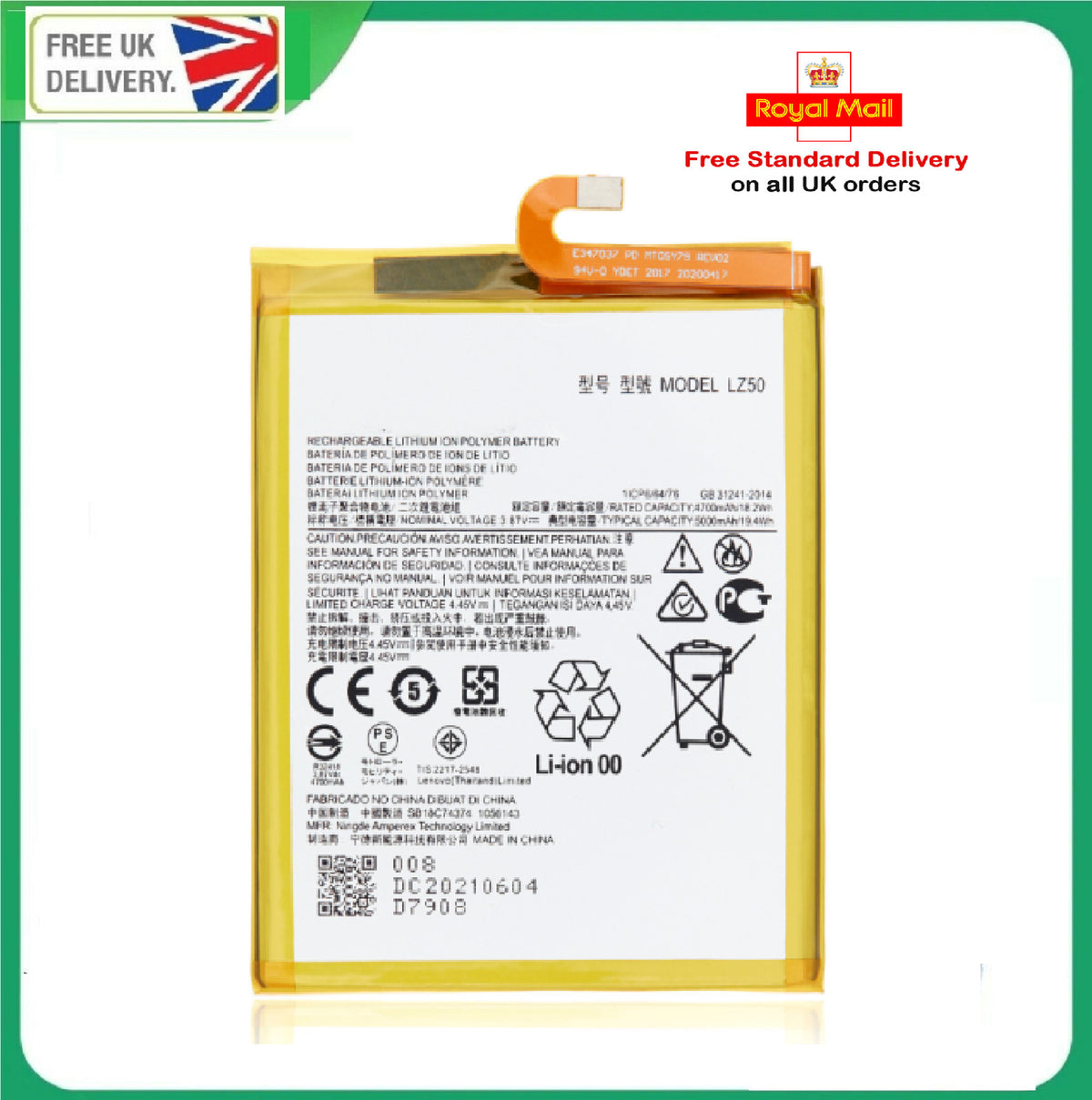 Replacement Motorola Moto G 5G Plus Battery 5000mAh LZ50 XT2075 XT2075-2 -3
