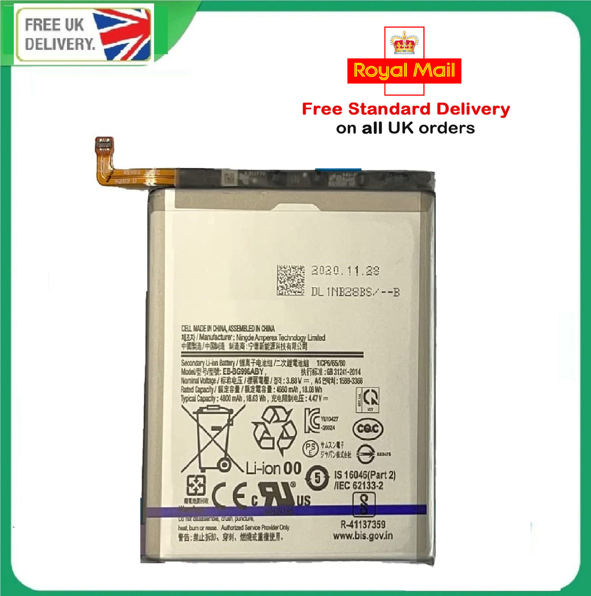 For Samsung Galaxy S21+ Plus 5G battery EB-BG996ABY SM-G996 4800 mAh  Battery