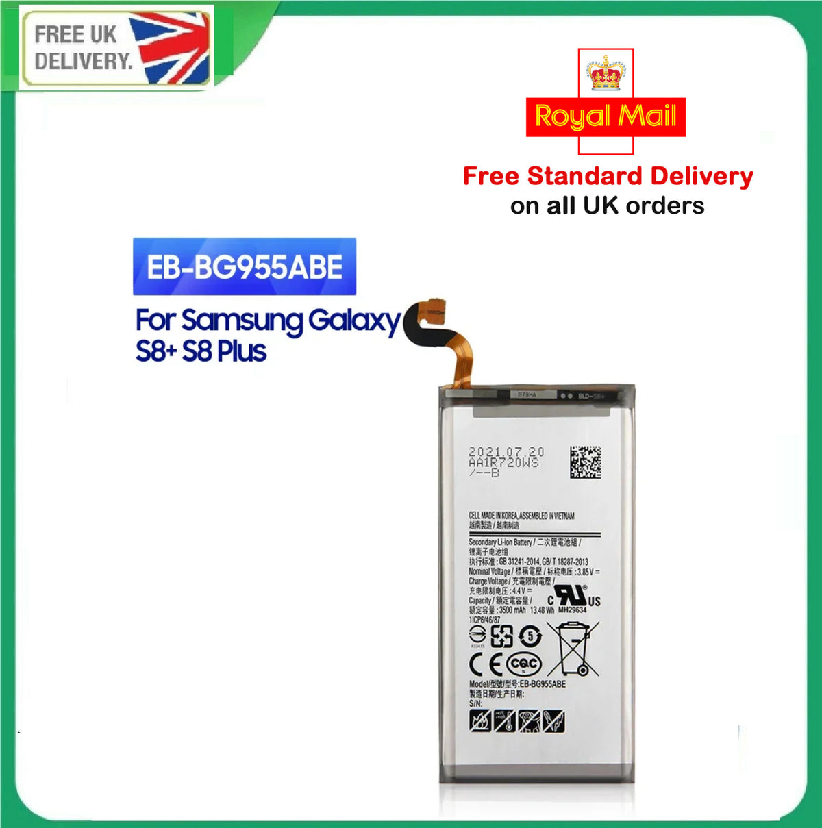 For Samsung Galaxy S8+ Plus EB-BG955ABE 3500mAh Internal Replacement Battery