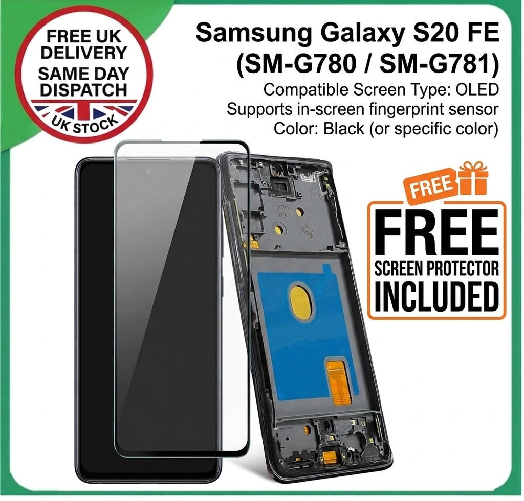 Samsung Galaxy S20 FE SM-G780/G781 OLED LCD Screen Display Touch Digitizer+Frame