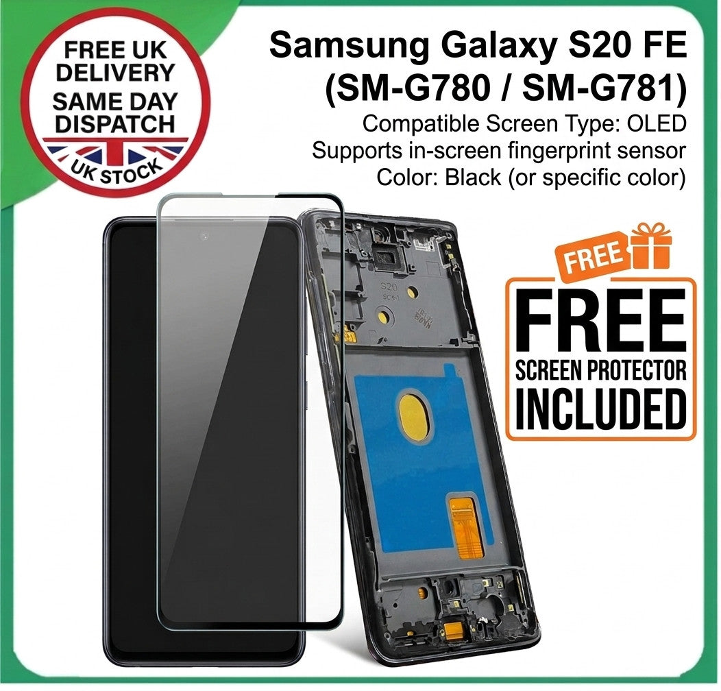 Samsung Galaxy S20 FE SM-G780/G781 OLED LCD Screen Display Touch Digitizer+Frame