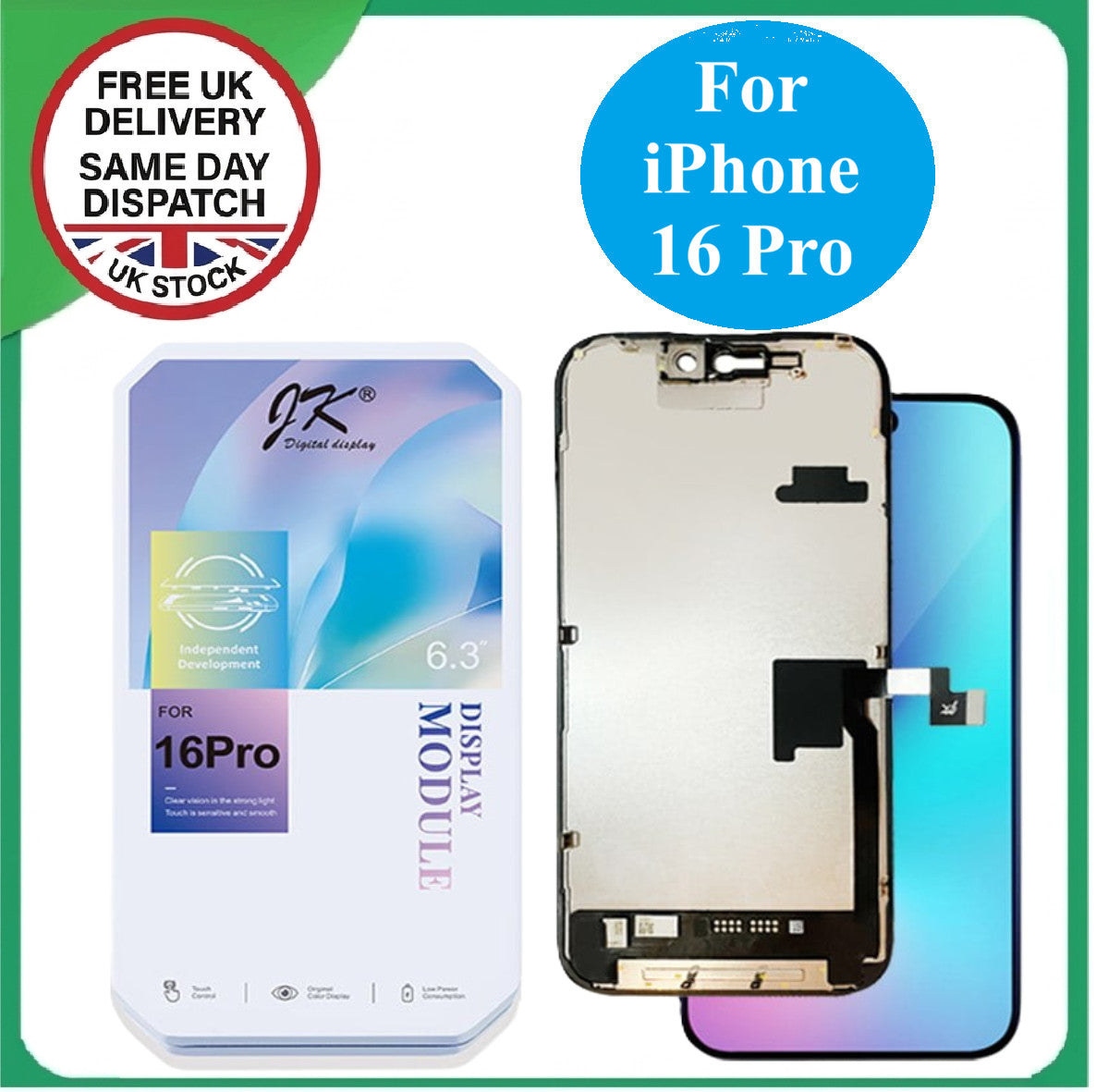 iPhone 16 Pro Replacement FHD Quality LCD Screen Digitizer Premium Quality - JK